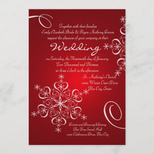 Convite Casamento no inverno do vermelho do floco de neve