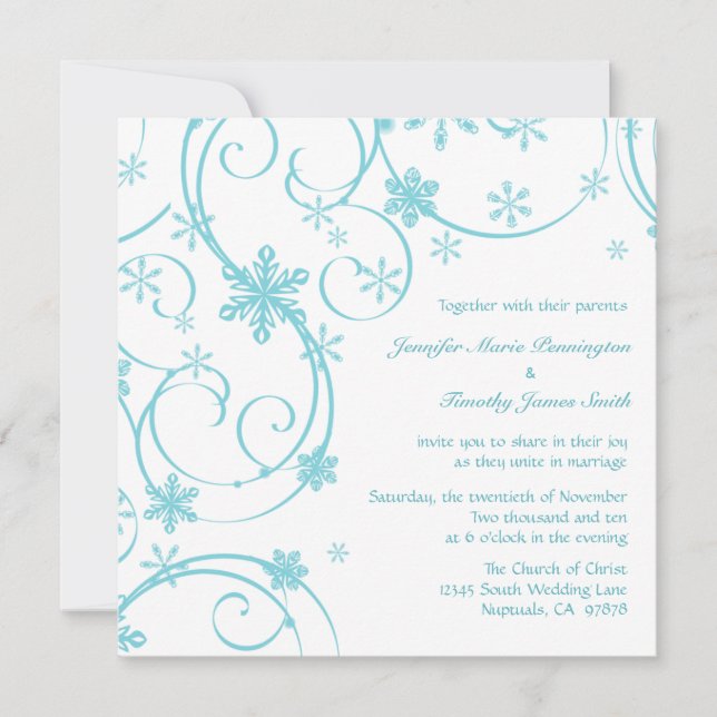 Convite casamento no inverno dos flocos de neve brancos (Frente)