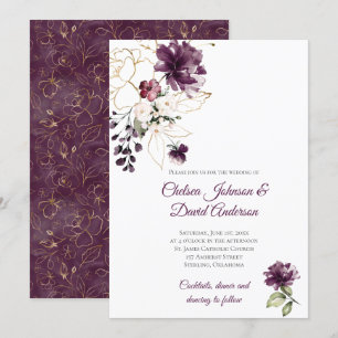 Convite Casamento no inverno Dourado e roxo escuro