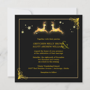 Convite Casamento no inverno Dourado preto elegante da