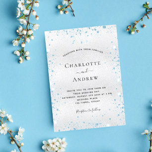 Convite Casamento no inverno elegante brilhante azul-prata