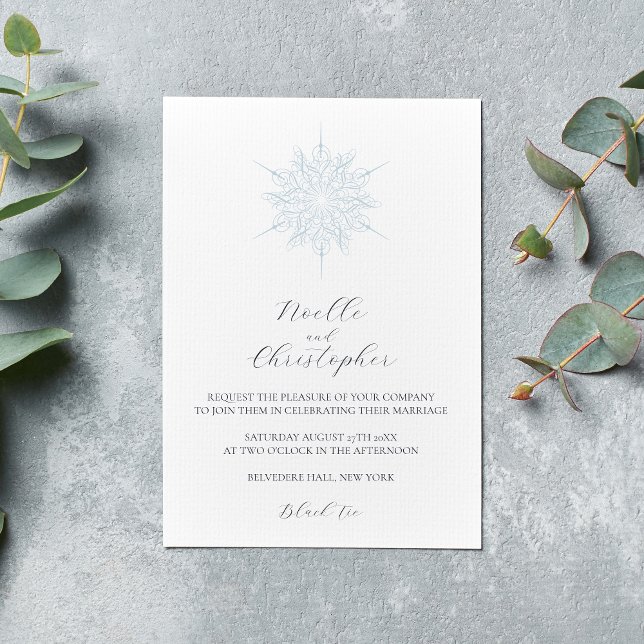 Convite Casamento no inverno Elegante Floco de Neve Azul-G (Criador carregado)