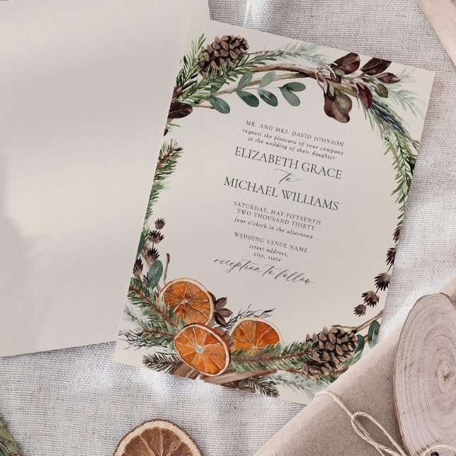 Convite Casamento no inverno Elegante Formal Citrus Boho G (Easily personalize this formal bohemian citrus invitation for the perfect fall or winter wedding)