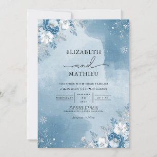 Convite Casamento no inverno Floral Azul Icy