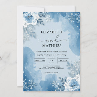 Convite Casamento no inverno Floral de Frost Azul Icy