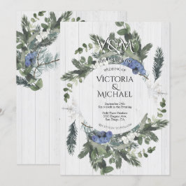 Convite Casamento no inverno Floral e Pinheiro de Madeira