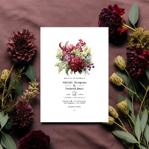 Convite Casamento no inverno Floral Merlot and Sage
