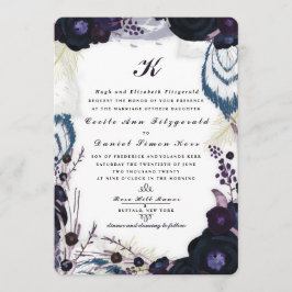 Convite Casamento no inverno Floral Púrpura, Monograma, Qu
