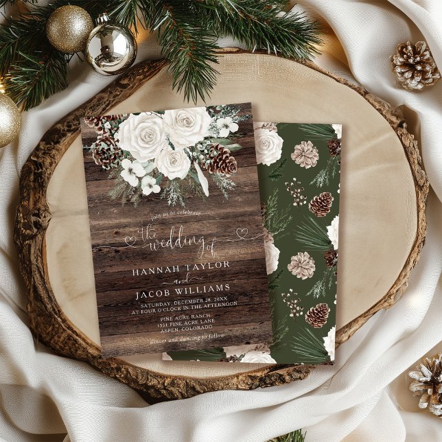 Convite Casamento no inverno Floral Rustic Pine (Criador carregado)