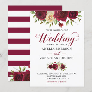 Convite Casamento no inverno floral vermelho da queda de