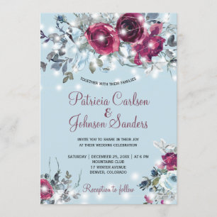 Convite Casamento no inverno floral vermelho-vermelho-poei