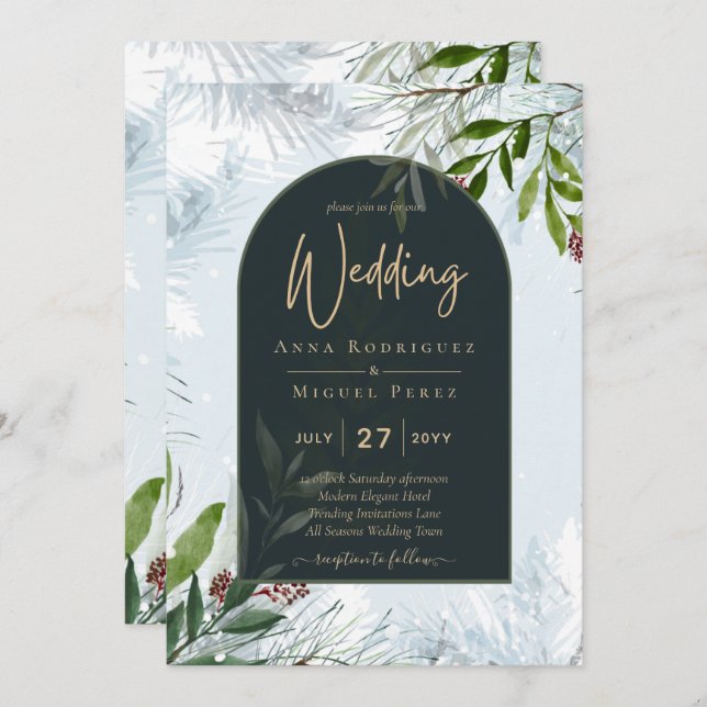 Convite Casamento no inverno Leah G Aqua Blue Green INVITE (Frente/Verso)