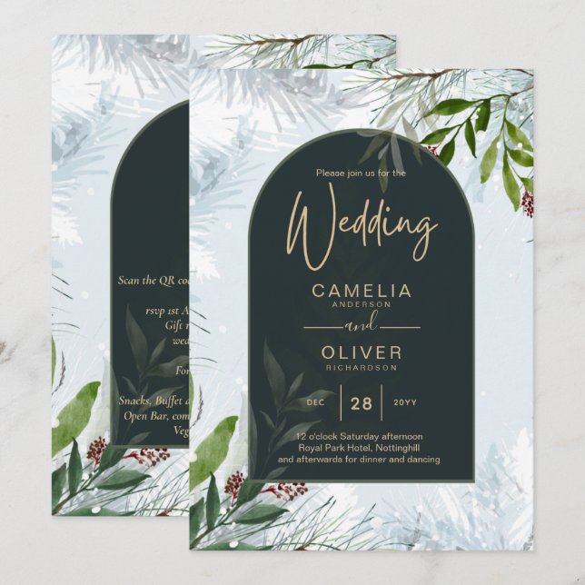 Convite Casamento no inverno Leah G Aqua Blue Green INVITE (Frente/Verso)