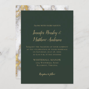 Convite Casamento no inverno Marble Evergreen e Dourado