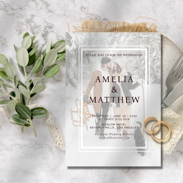 Convite Casamento no inverno Mínimo de Foto Elegante Chic (rustic winter fall photo wedding  invitation romantic elegant minimalist simple modern )