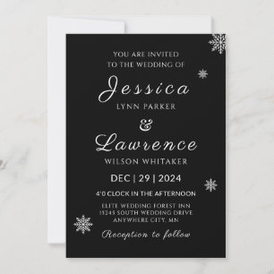 Convite Casamento no inverno preto e branco Elegante moder