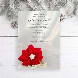 Convite Casamento no inverno Red Poinsettia e White Pearls