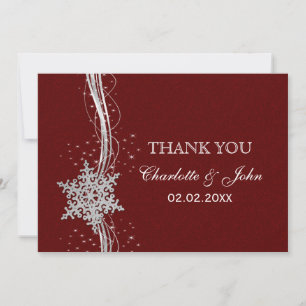 Convite casamento no inverno Red Silver Snowflakes Obrigad