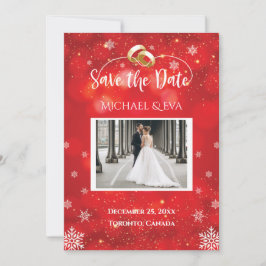 Convite Casamento no inverno Red Snowflake Guardar A Data