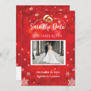 Convite Casamento no inverno Red Snowflake Guardar A Data