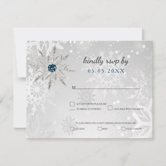 Convite casamento no inverno rsvp prateado aqua snowflakes (Frente)