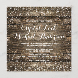 Convite Casamento no inverno Rustic Barn Wood Snowflakes