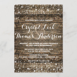 Convite Casamento no inverno Rustic Barn Wood Snowflakes