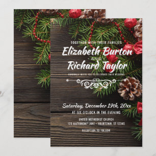 Convite Casamento no inverno Rustic Holiday Pine Wreath