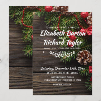 Convite Casamento no inverno Rustic Holiday Pine Wreath