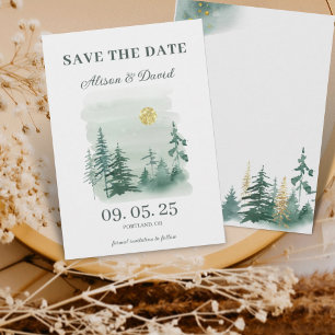 Convite Casamento no inverno Rustic Pine Tree Salvar a Dat