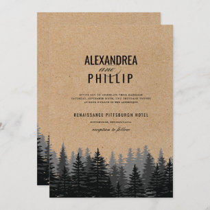 Convite Casamento no inverno Rustic Pine Trees Kraft