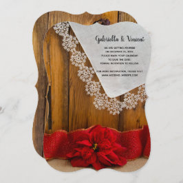Convite Casamento no inverno Rustic Red Poinsettia Salvar 