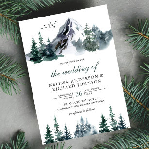 Convite Casamento no inverno Rustic Watercolor Mountain