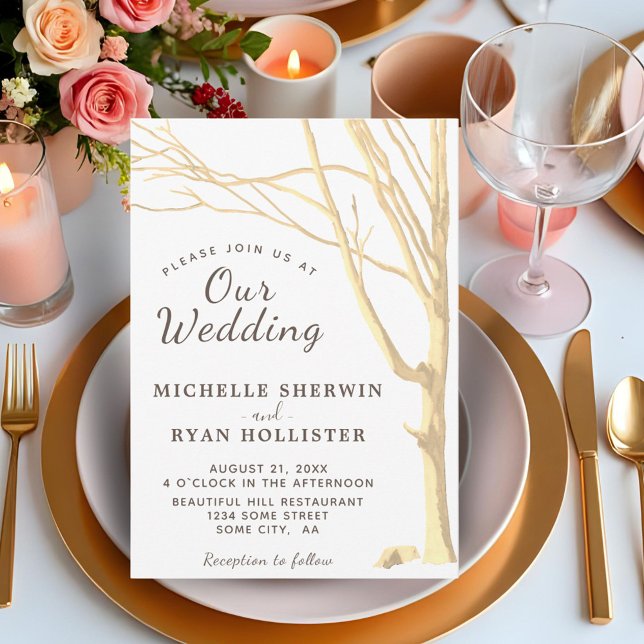 Convite Casamento no inverno Rústico de Queda de Árvore Si (Criador carregado)