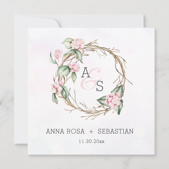 Convite *~* Casamento no inverno Snow Berry Boho RSVP AR12 (Frente)