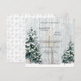 Convite Casamento no inverno Sparkle Snowflakes Pine Trees