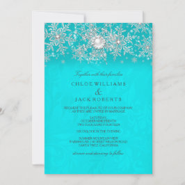 Convite Casamento no inverno Teal Crystal Pearl Snowflake