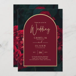 Convite Casamento no inverno Verde da Floresta de Rosas ve