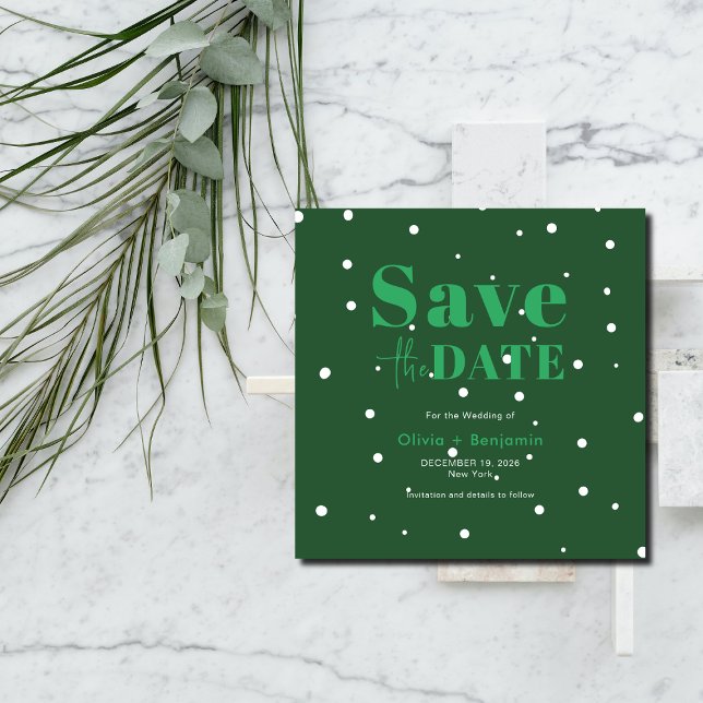 Convite Casamento no inverno Verde de Natal Salva a Data (Christmas Green Winter Wedding Save The Date Invitation)