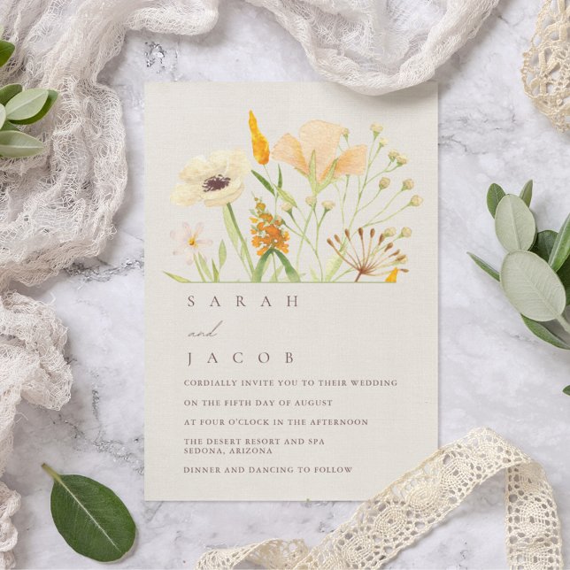 Convite Casamento no Jardim Botânico de Flores Silvestres  (Simple Wildflowers Botanical Garden Wedding Invitation)