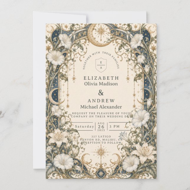 Convite Casamento no Jardim Celestial Romântico (Frente)