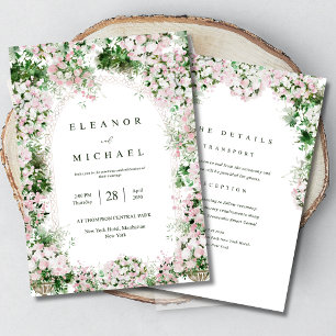 Convite Casamento no Jardim com Arco Floral Rosa Romântico