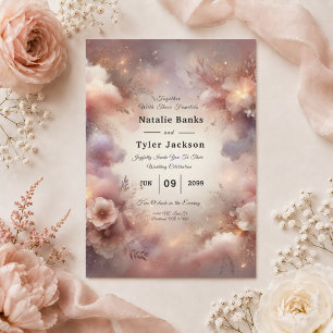 Convite Casamento no Jardim com Brilho Cor-de-Rosa Champan