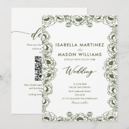 Convite casamento no jardim com estampa floral em verde ol