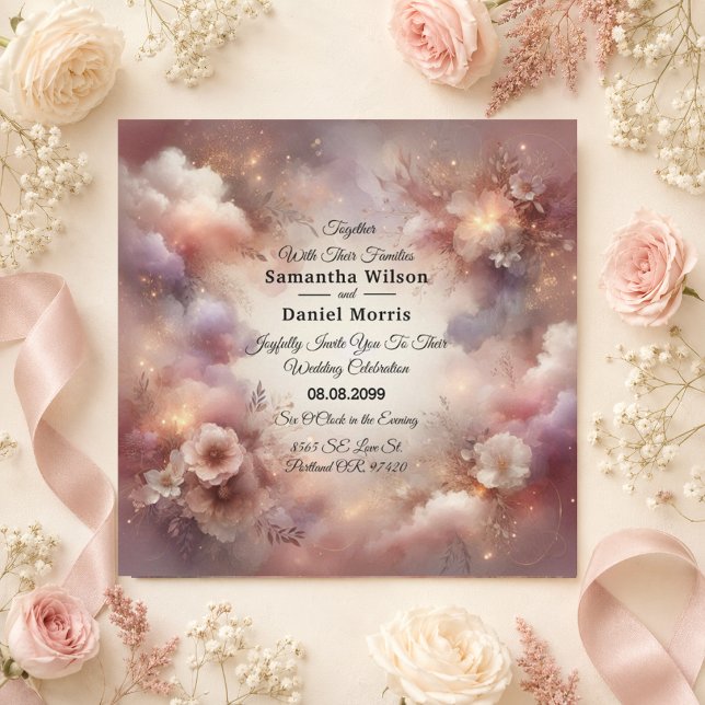 Convite Casamento no Jardim com Poeira de Estrelas e Rubor (Criador carregado)