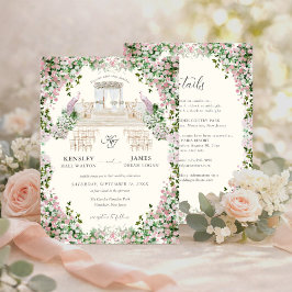 Convite Casamento no Jardim com Rosa Elegante e Monograma