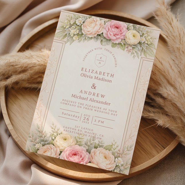 Convite Casamento no Jardim com Rosa Ranunculus Cor-de-Ros (Criador carregado)