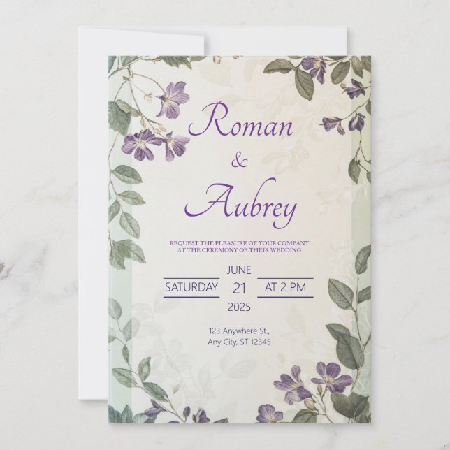 Convite Casamento no Jardim com Vinha de Lavanda Botânica  (Frente)