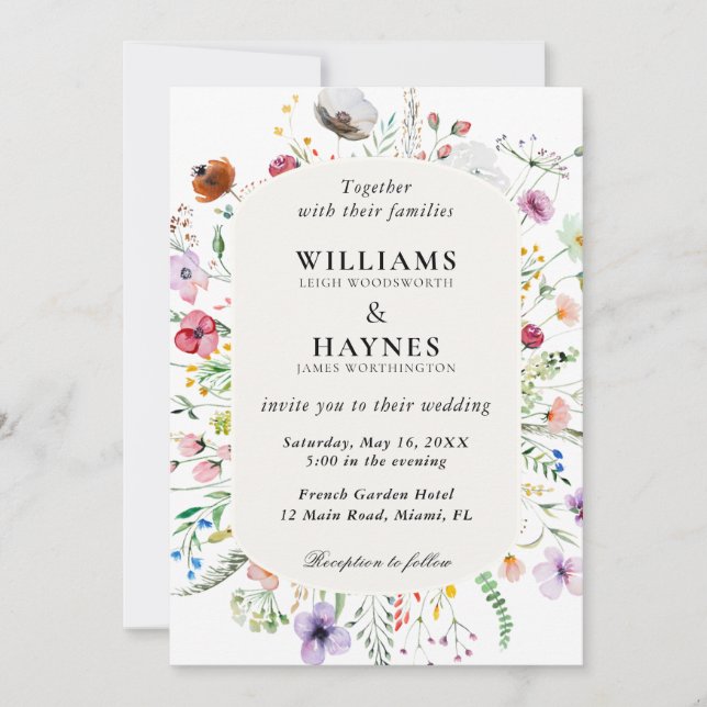 Convite Casamento no Jardim de Flores Silvestres (Frente)