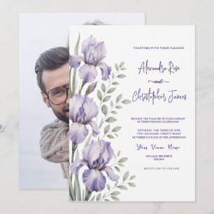 Convite Casamento no Jardim de Íris Romântico em Aquarela